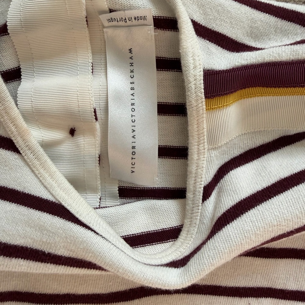Victoria Beckham Striped Knot Grosgrain Trim Top in White and Maroon - Picture 7 of 9